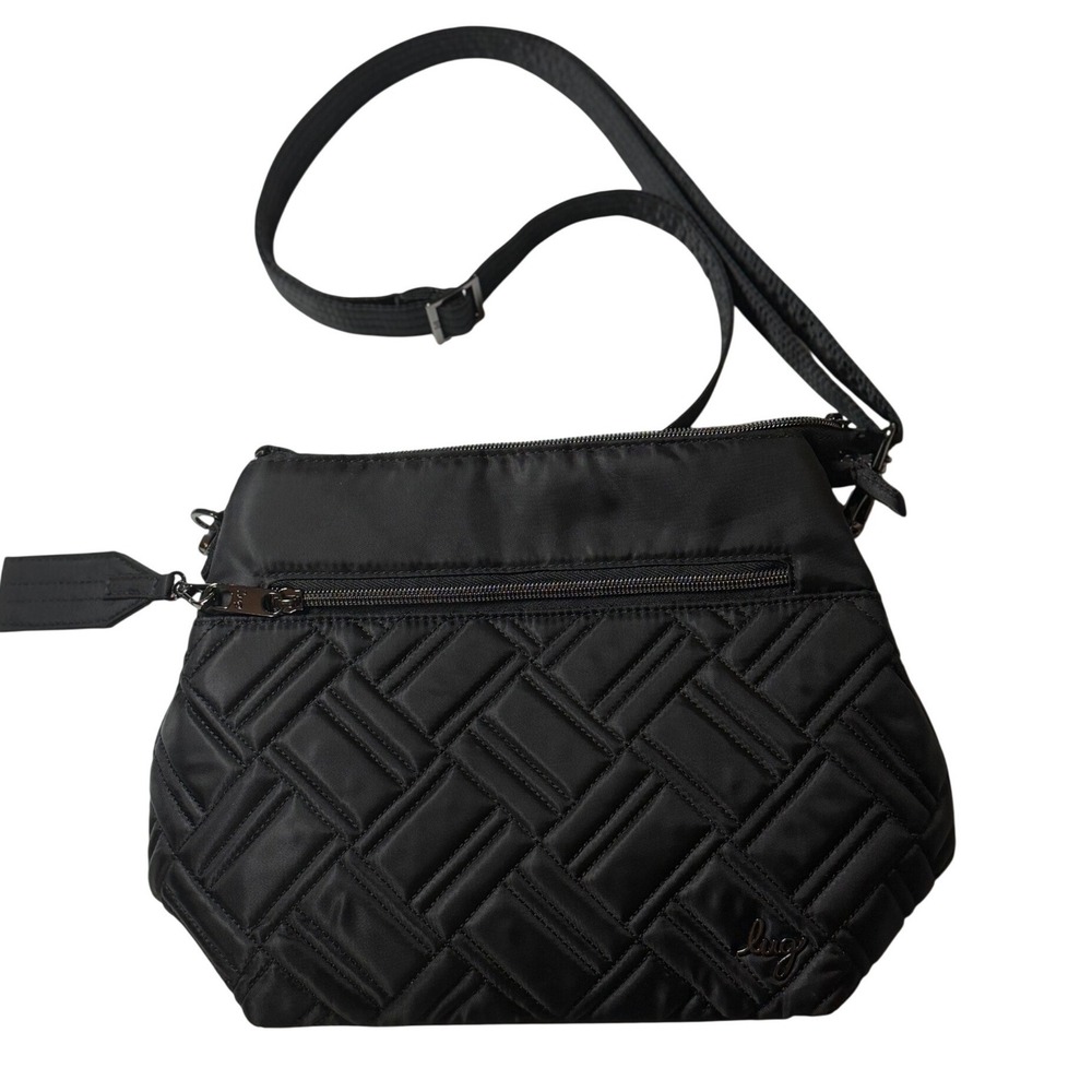 Lug Square Double Entry Crossbody Black Quilted Double Dip Adjustable Strap Bag